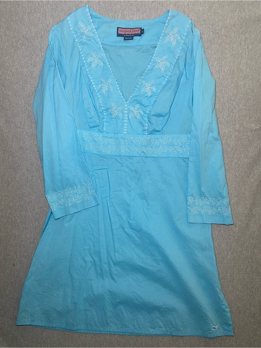 Vineyard Vines Coastal Starfish Embroidery Tunic Dress Aqua Blue Swim Coverup S